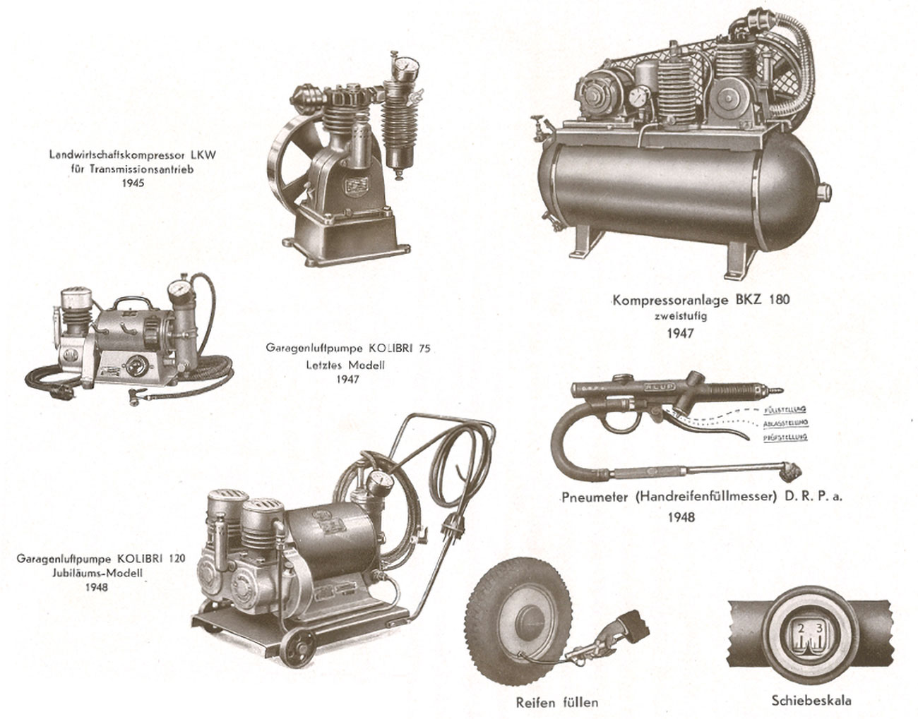 Outils à air comprimé et compresseurs d'Adolf Ehmann des années 1940