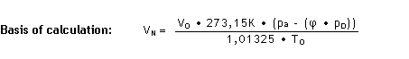 Formula - Calculation standard volume